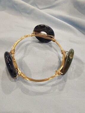 Handmade Gold Wire And Stone Statement Bangle Bracelet Boho